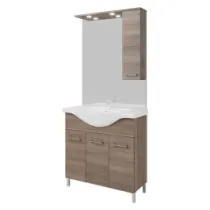 Mobile Bagno Savinidue “Rubino 85 New” Rovere Fumo con Lavabo, Specchio LED e Pensile
