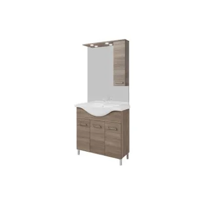 Mobile Bagno Savinidue “Rubino 85 New” Rovere Fumo con Lavabo, Specchio LED e Pensile