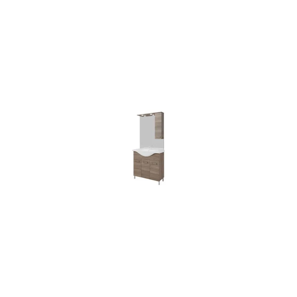 Mobile Bagno Savinidue “Rubino 85 New” Rovere Fumo con Lavabo, Specchio LED e Pensile