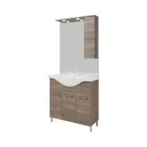 Mobile Bagno Savinidue “Rubino 85 New” Rovere Fumo con Lavabo, Specchio LED e Pensile