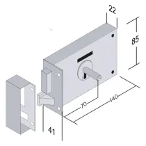 SERRATURA PORTONCINO DA APPLICARE ART. 175 E 70 - scatola mm 140 Dx