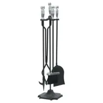 C SET ATTREZZI CAMINO C/STAND 5 PZ ARGENTO