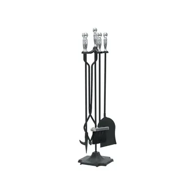 C SET ATTREZZI CAMINO C/STAND 5 PZ ARGENTO