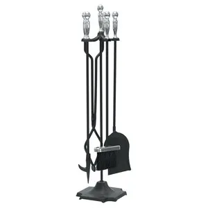 C SET ATTREZZI CAMINO C/STAND 5 PZ ARGENTO