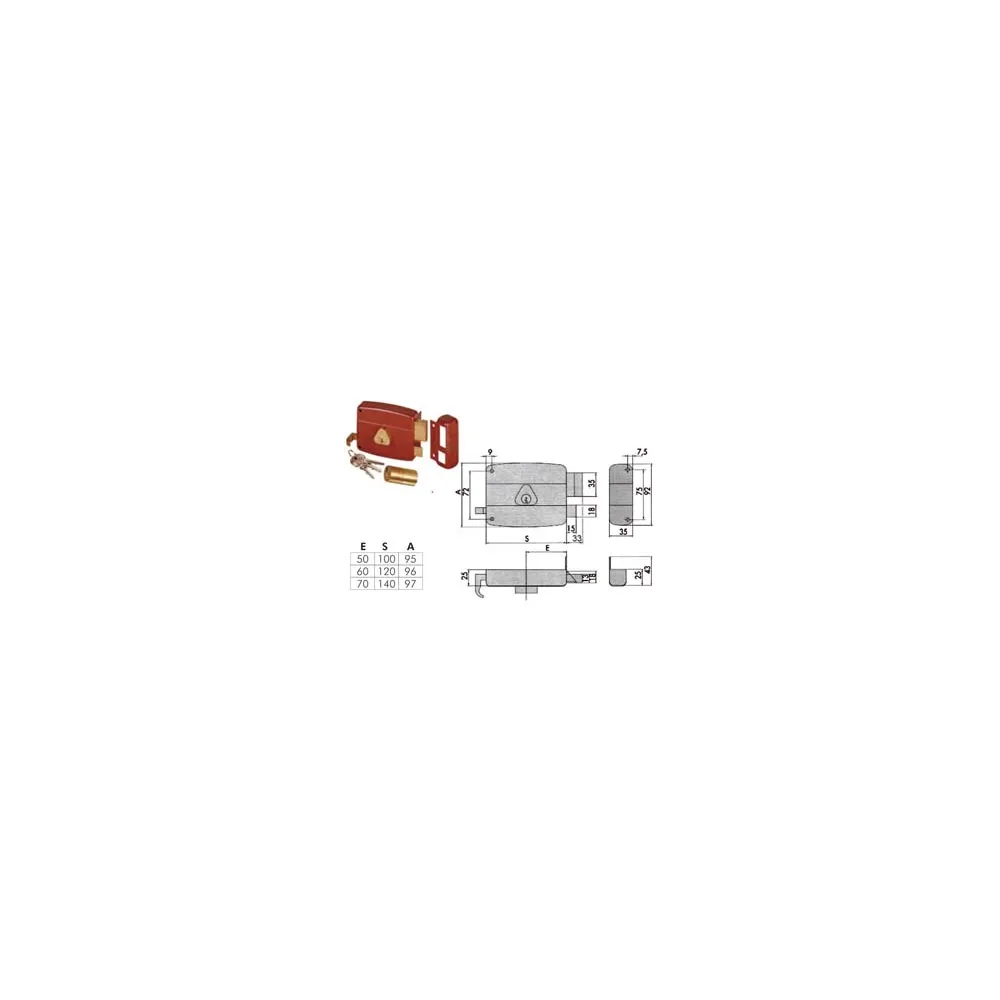 SERRATURA APPLICARE CON CATENACCIO SCROCCO DOPPIO CILINDRO FISSO 50121