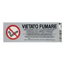 TARGHETTA ADESIVA "VIETATO FUMARE" CON NORMATIVA