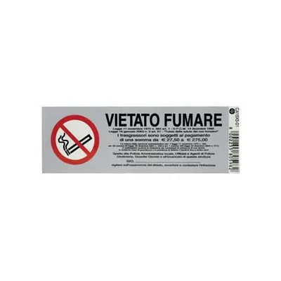 TARGHETTA ADESIVA "VIETATO FUMARE" CON NORMATIVA