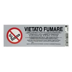 TARGHETTA ADESIVA "VIETATO FUMARE" CON NORMATIVA