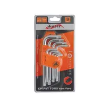 CHIAVI MASCHIO TORX CON FORO TIPO CORTO CROMO VANADIO IN SERIE 9 PEZZI