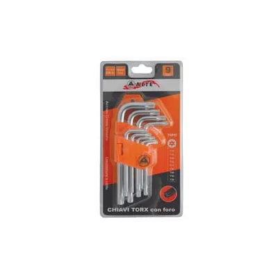 CHIAVI MASCHIO TORX CON FORO TIPO CORTO CROMO VANADIO IN SERIE 9 PEZZI