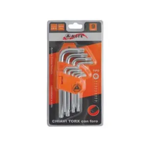 CHIAVI MASCHIO TORX CON FORO TIPO CORTO CROMO VANADIO IN SERIE 9 PEZZI