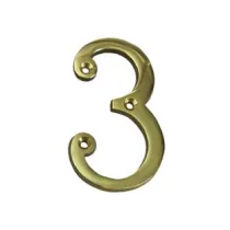 NUMERO CIVICO "3" INGLESE IN OTTONE LUCIDO