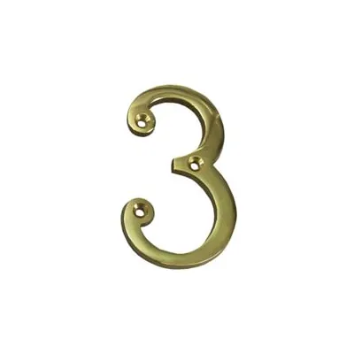 NUMERO CIVICO "3" INGLESE IN OTTONE LUCIDO