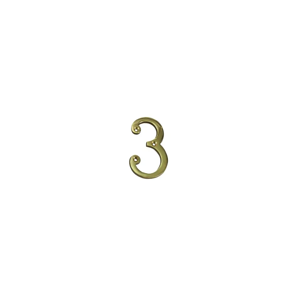 NUMERO CIVICO "3" INGLESE IN OTTONE LUCIDO