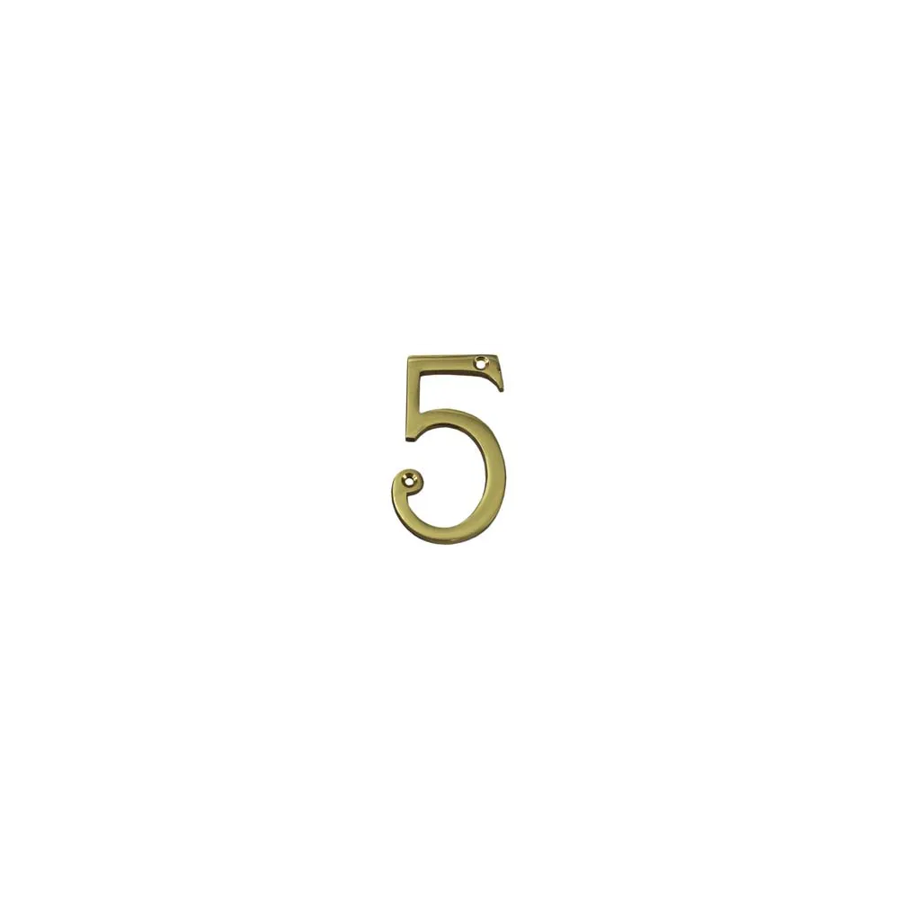 NUMERO CIVICO "5" INGLESE IN OTTONE LUCIDO