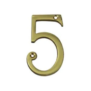NUMERO CIVICO "5" INGLESE IN OTTONE LUCIDO