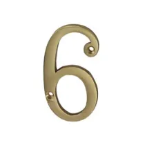NUMERO CIVICO "6" INGLESE IN OTTONE LUCIDO