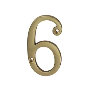 NUMERO CIVICO "6" INGLESE IN OTTONE LUCIDO