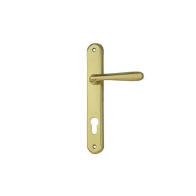 MANIGLIA KAROL CON PLACCA FORO YALE IN ZAMA FINITURA OTTONE LUCIDO
