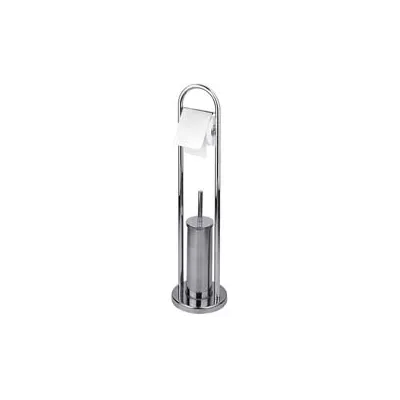 PORTASCOPINO WC CON PORTA ROTOLO IN ACCIAIO INOX