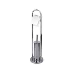 PORTASCOPINO WC CON PORTA ROTOLO IN ACCIAIO INOX
