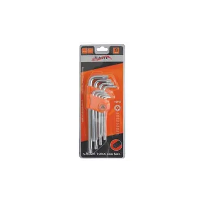 CHIAVI MASCHIO TORX CON FORO TIPO MEDIO CROMO VANADIO IN SERIE 9 PEZZI