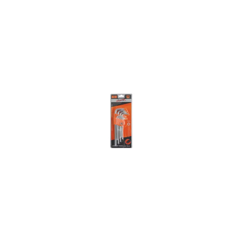 CHIAVI MASCHIO TORX CON FORO TIPO MEDIO CROMO VANADIO IN SERIE 9 PEZZI