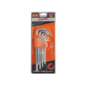 CHIAVI MASCHIO TORX CON FORO TIPO MEDIO CROMO VANADIO IN SERIE 9 PEZZI