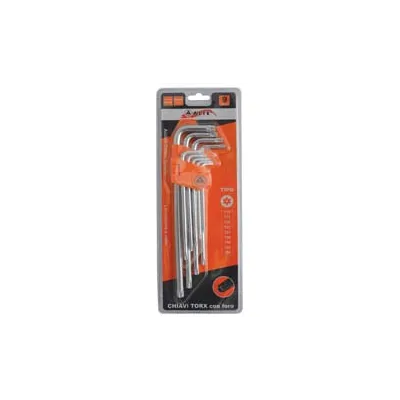 CHIAVI MASCHIO TORX CON FORO TIPO LUNGO CROMO VANADIO SERIE 9 PEZZI