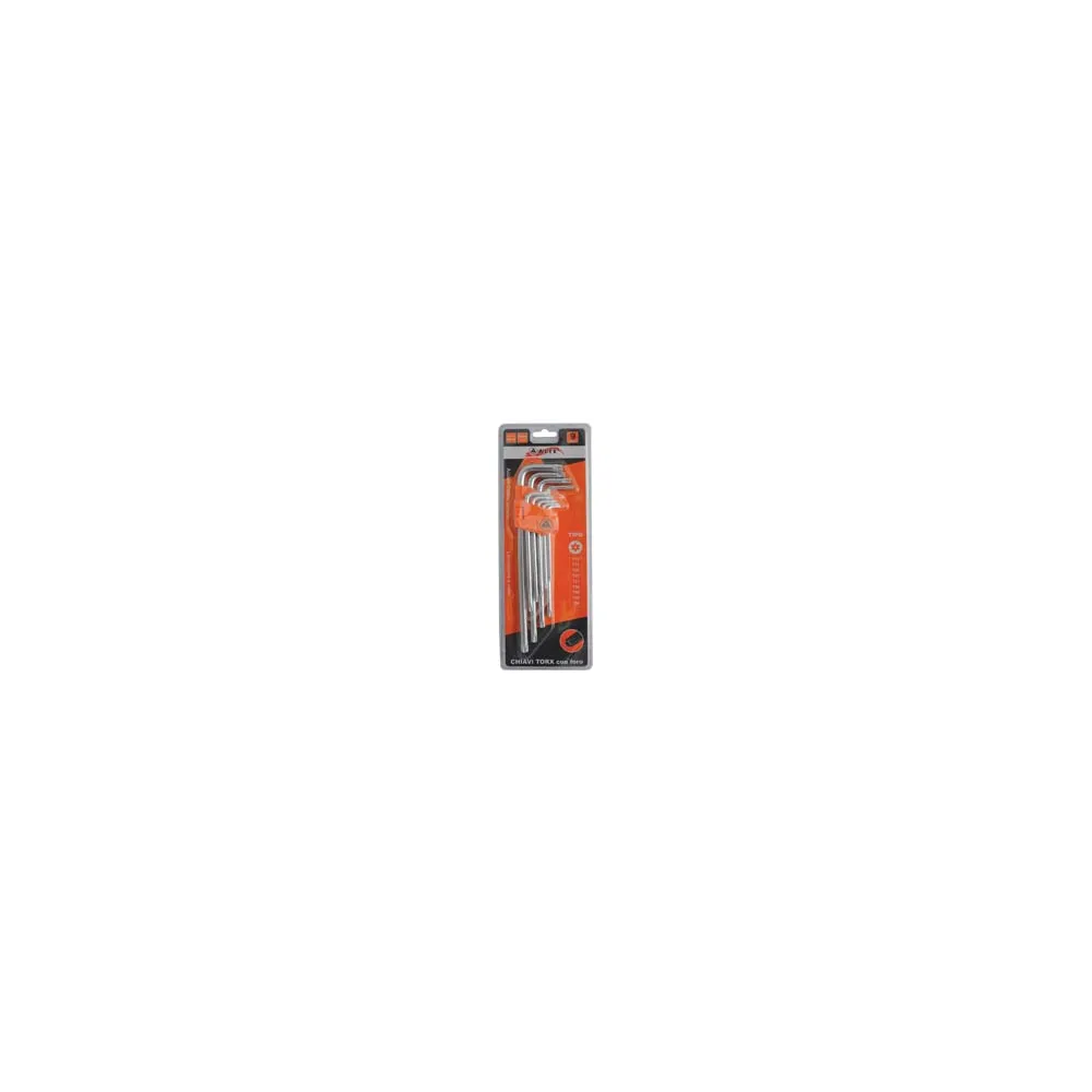 CHIAVI MASCHIO TORX CON FORO TIPO LUNGO CROMO VANADIO SERIE 9 PEZZI
