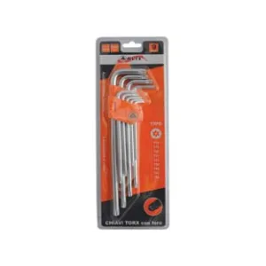 CHIAVI MASCHIO TORX CON FORO TIPO LUNGO CROMO VANADIO SERIE 9 PEZZI