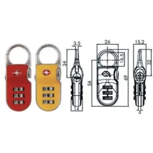 LUCCHETTO AD ARCO A COMBINAZIONE PER VALIGE CON DISPOSITIVO "TSA" TP2