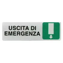 TARGHETTA ADESIVA "USCITA DI EMERGENZA" (FRECCIA IN GIU')