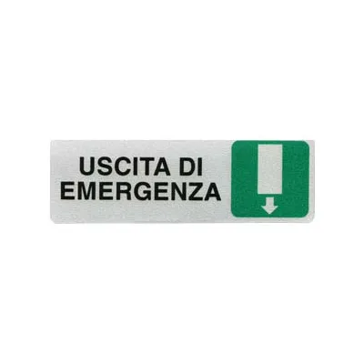 TARGHETTA ADESIVA "USCITA DI EMERGENZA" (FRECCIA IN GIU')