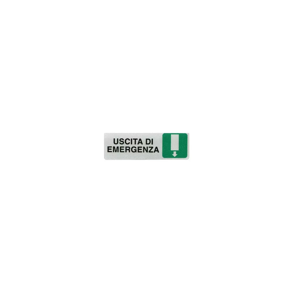 TARGHETTA ADESIVA "USCITA DI EMERGENZA" (FRECCIA IN GIU')