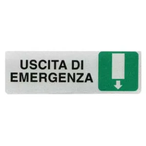 TARGHETTA ADESIVA "USCITA DI EMERGENZA" (FRECCIA IN GIU')
