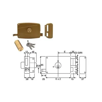 SERRATURA APPLICARE PER PORTE IN LEGNO DOPPIO CIL.FISSO SCR.+CAT. 310A