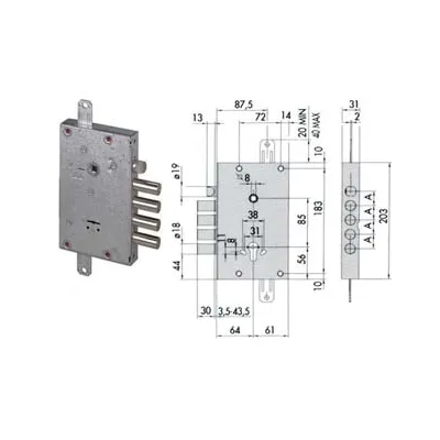 SERRATURA TRIPLICE APPLICARE CON SCROCCO DOPPIA MAPPA BLINDATE 57515