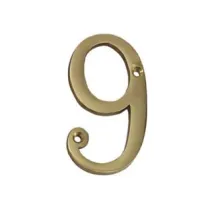 NUMERO CIVICO "9" INGLESE IN OTTONE LUCIDO