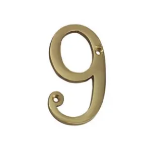 NUMERO CIVICO "9" INGLESE IN OTTONE LUCIDO