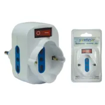 ADATTATORE ROTANTE TRIPLO CON SCHUKO E INTERRUTTORE BIANCO