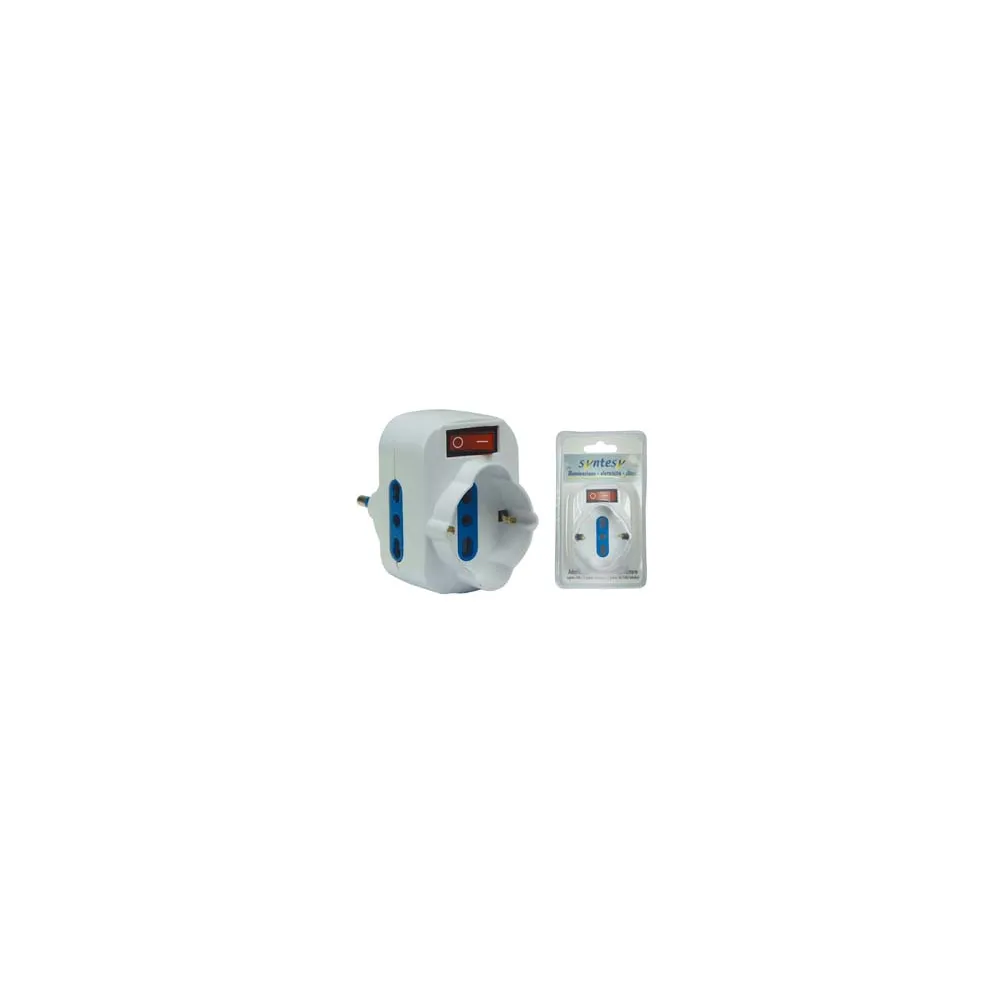ADATTATORE ROTANTE TRIPLO CON SCHUKO E INTERRUTTORE BIANCO