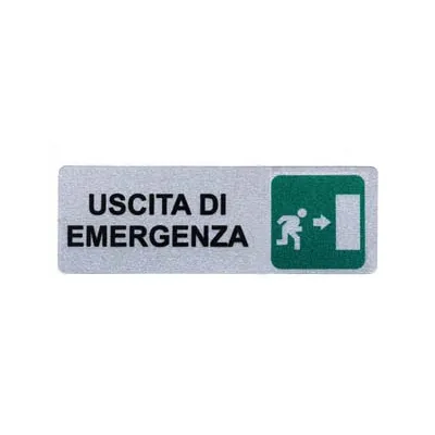 TARGHETTA ADESIVA "USCITA DI EMERGENZA" (FRECCIA A DESTRA)