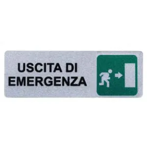 TARGHETTA ADESIVA "USCITA DI EMERGENZA" (FRECCIA A DESTRA)