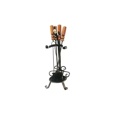 SET 4 ATTREZZI PER CAMINO MANICO LEGNO BASE TONDA