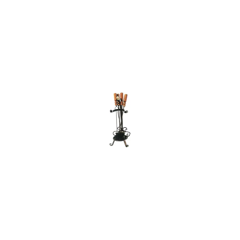 SET 4 ATTREZZI PER CAMINO MANICO LEGNO BASE TONDA
