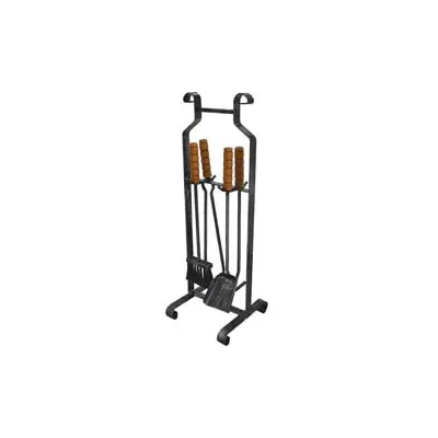 SET 4 ATTREZZI PER CAMINO MANICO LEGNO BASE QUADRA