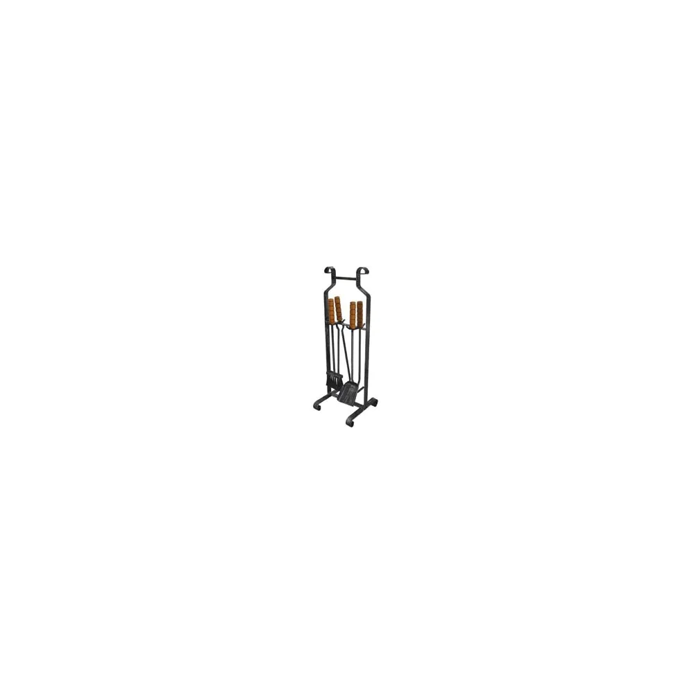 SET 4 ATTREZZI PER CAMINO MANICO LEGNO BASE QUADRA