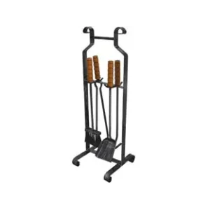 SET 4 ATTREZZI PER CAMINO MANICO LEGNO BASE QUADRA