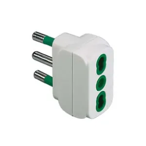 ADATTATORE 2 POLI + TERRA BIPASSO BIANCO